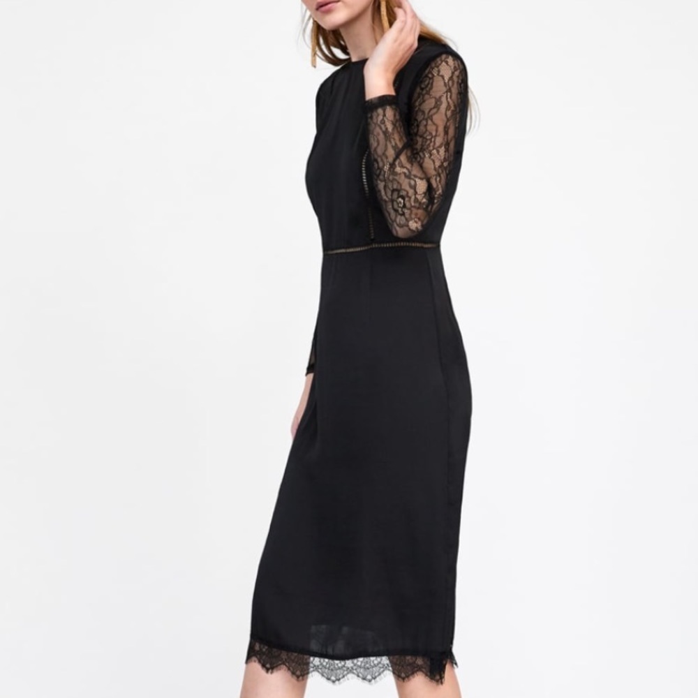 NWT  Zara Black Lace Midi Dress 85/aq - Picture 6 of 6